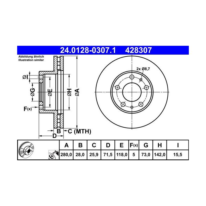 Stabdžių diskas ATE 24.0128-0307.1