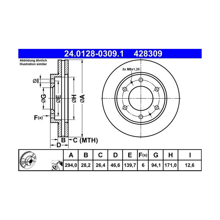 Stabdžių diskas ATE 24.0128-0309.1