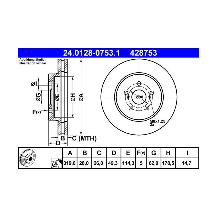 Stabdžių diskas ATE 24.0128-0753.1