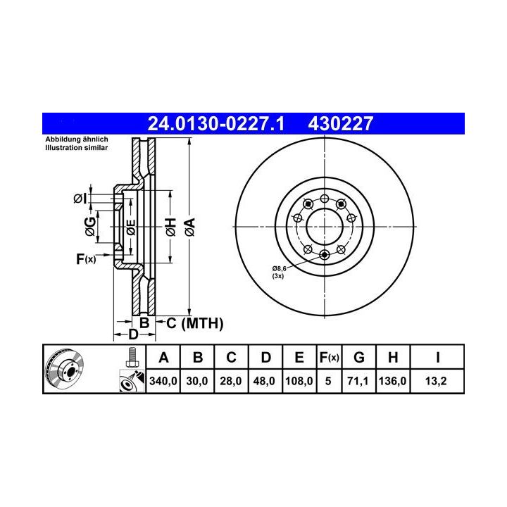 Stabdžių diskas ATE 24.0130-0227.1