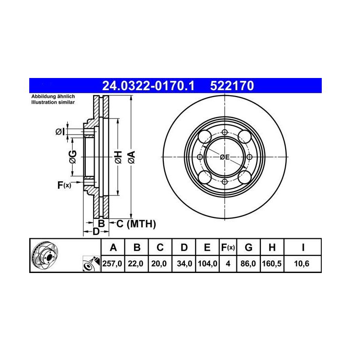 Stabdžių diskas ATE 24.0322-0170.1