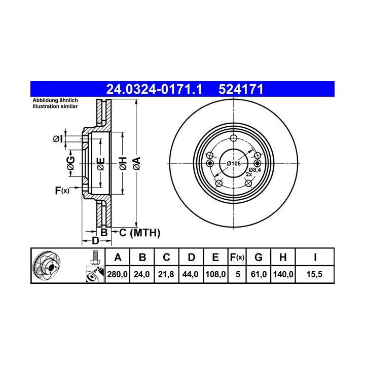 Stabdžių diskas ATE 24.0324-0171.1
