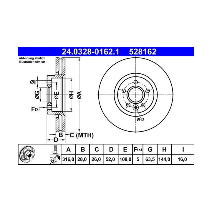 Stabdžių diskas ATE 24.0328-0162.1