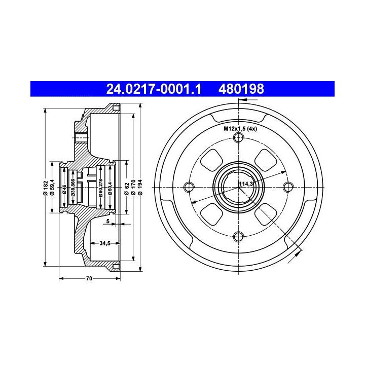 Stabdžių būgnas ATE 24.0217-0001.1