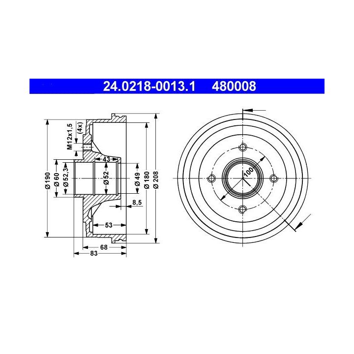 Stabdžių būgnas ATE 24.0218-0013.1