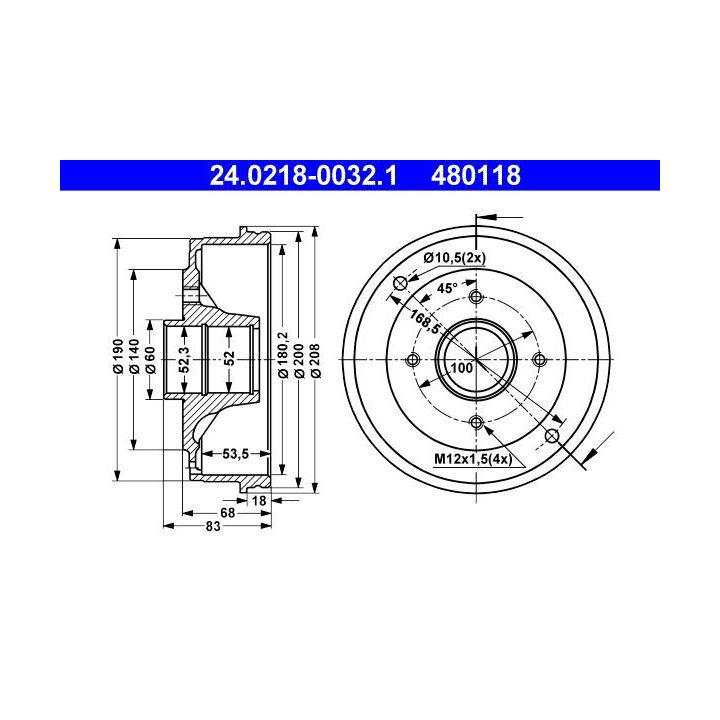 Stabdžių būgnas ATE 24.0218-0032.1