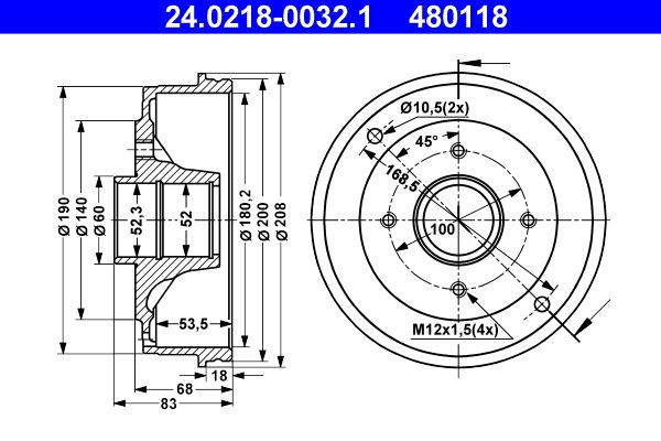 Stabdžių būgnas ATE 24.0218-0032.1