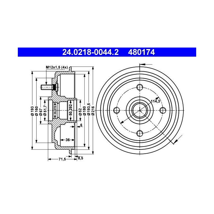 Stabdžių būgnas ATE 24.0218-0044.2