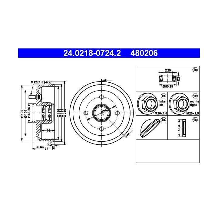 Stabdžių būgnas ATE 24.0218-0724.2