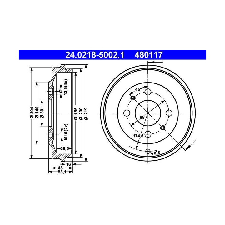 Stabdžių būgnas ATE 24.0218-5002.1