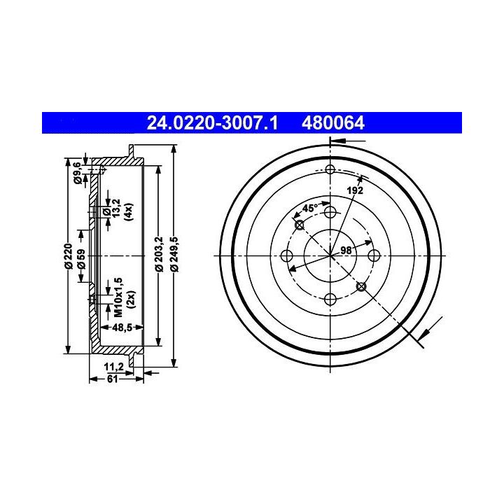 Stabdžių būgnas ATE 24.0220-3007.1