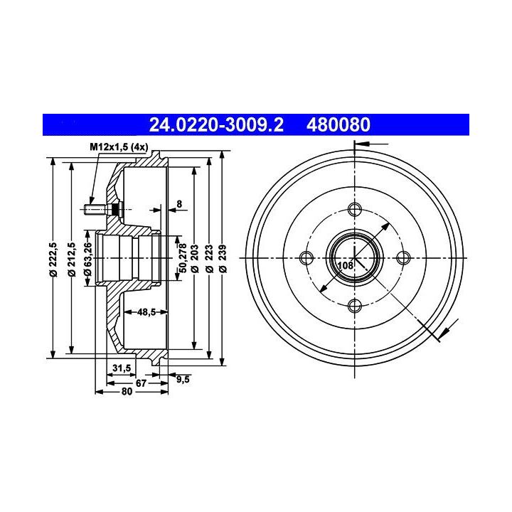 Stabdžių būgnas ATE 24.0220-3009.2