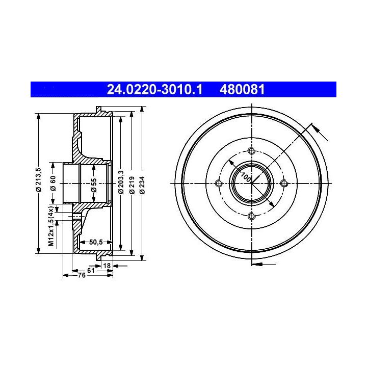 Stabdžių būgnas ATE 24.0220-3010.1