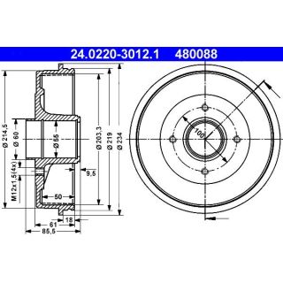 Stabdžių būgnas ATE 24.0220-3012.1
