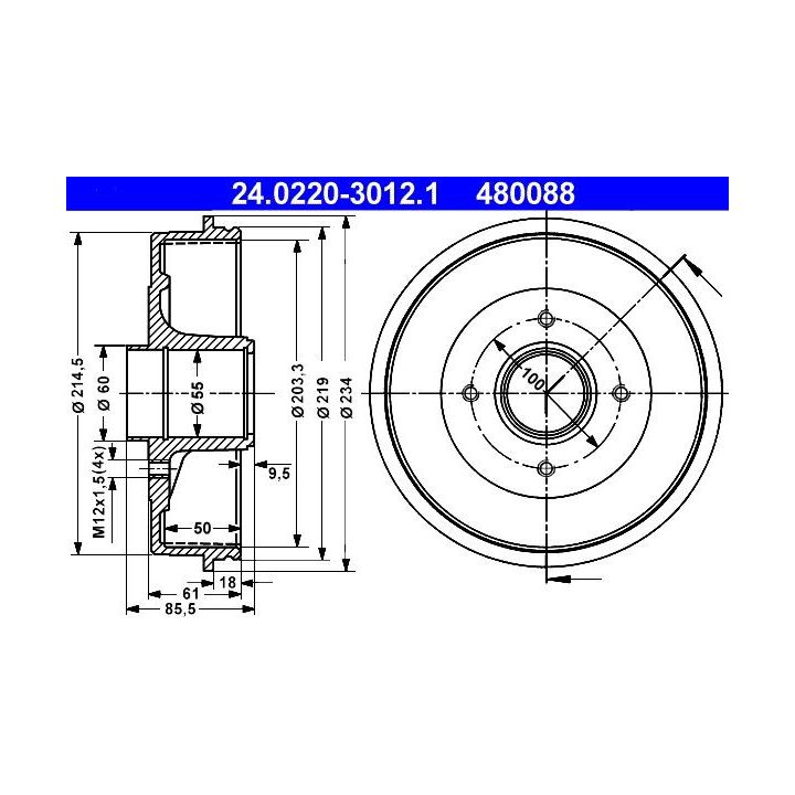 Stabdžių būgnas ATE 24.0220-3012.1
