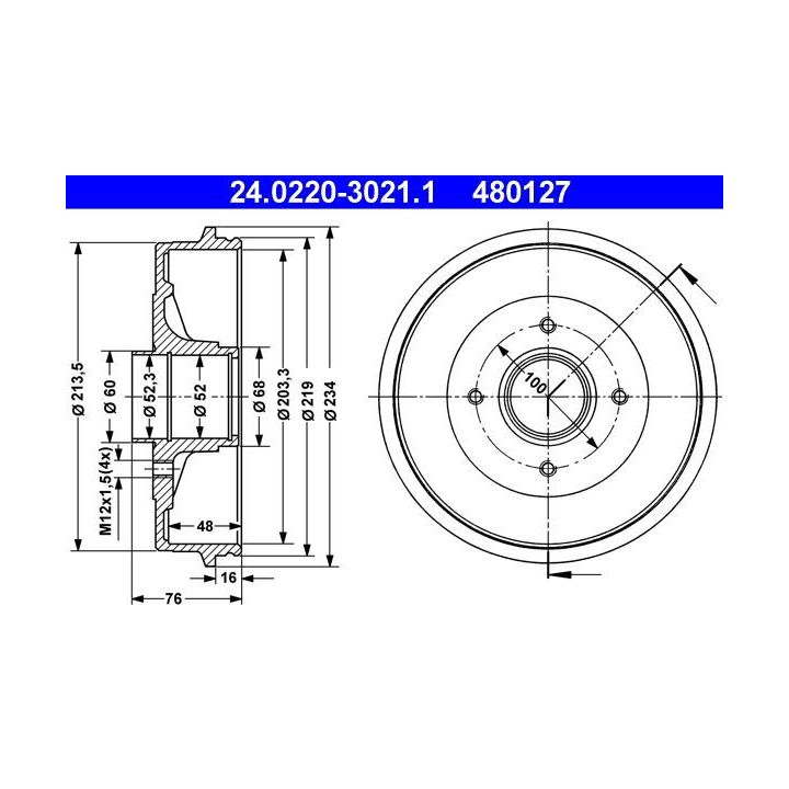 Stabdžių būgnas ATE 24.0220-3021.1