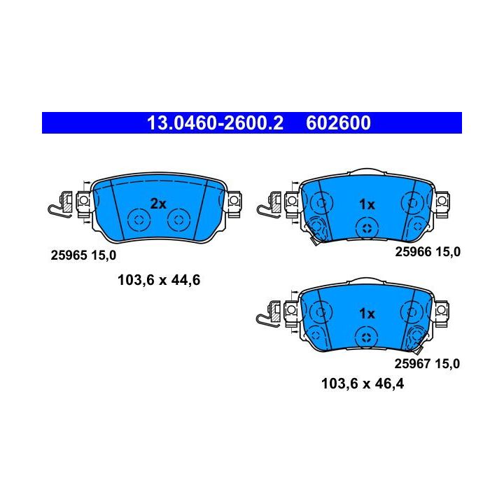 Stabdžių trinkelių rinkinys, diskinis stabdys ATE 13.0460-2600.2