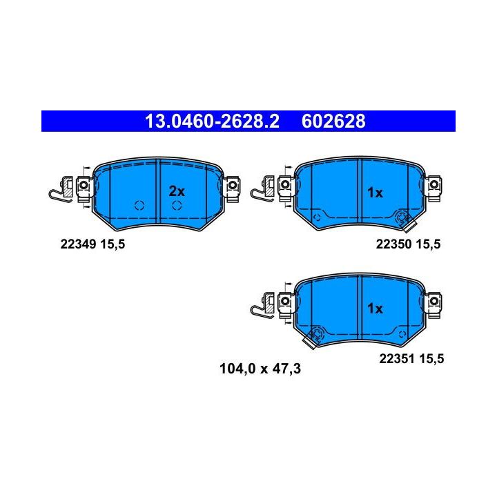 Stabdžių trinkelių rinkinys, diskinis stabdys ATE 13.0460-2628.2
