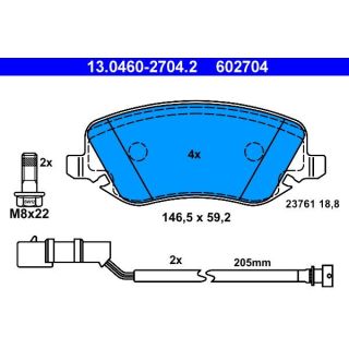 Stabdžių trinkelių rinkinys, diskinis stabdys ATE 13.0460-2704.2