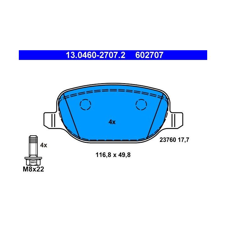 Stabdžių trinkelių rinkinys, diskinis stabdys ATE 13.0460-2707.2