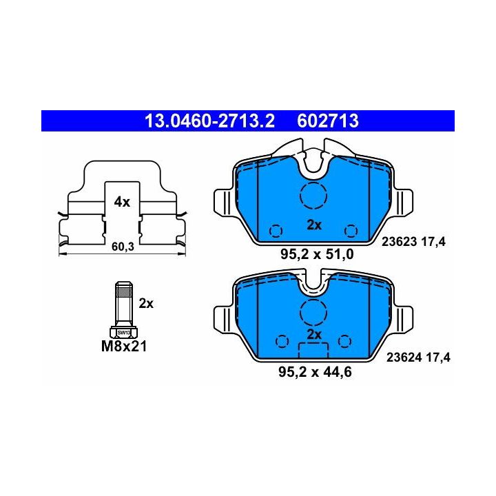 Stabdžių trinkelių rinkinys, diskinis stabdys ATE 13.0460-2713.2
