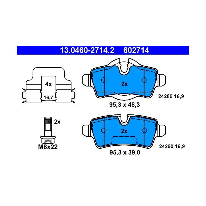 Stabdžių trinkelių rinkinys, diskinis stabdys ATE 13.0460-2714.2