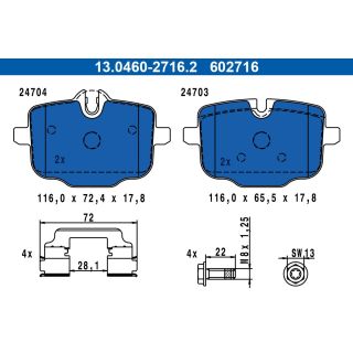 Stabdžių trinkelių rinkinys, diskinis stabdys ATE 13.0460-2716.2