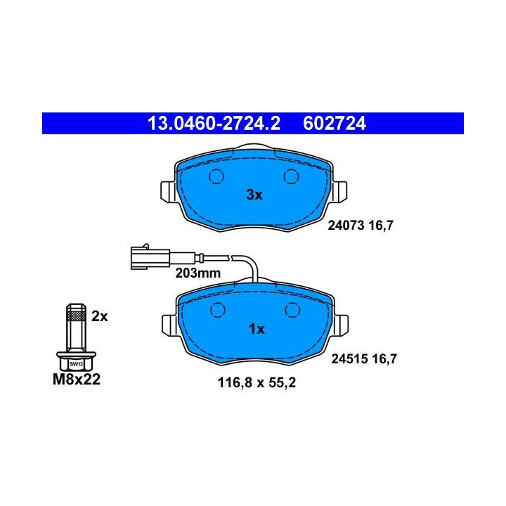 Stabdžių trinkelių rinkinys, diskinis stabdys ATE 13.0460-2724.2