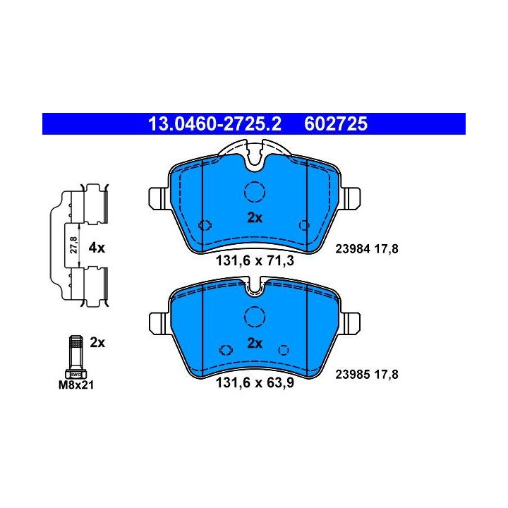 Stabdžių trinkelių rinkinys, diskinis stabdys ATE 13.0460-2725.2