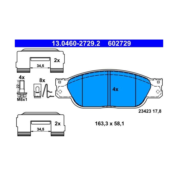 Stabdžių trinkelių rinkinys, diskinis stabdys ATE 13.0460-2729.2
