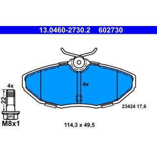 Stabdžių trinkelių rinkinys, diskinis stabdys ATE 13.0460-2730.2