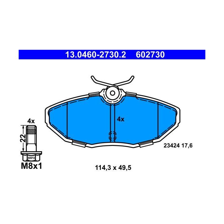 Stabdžių trinkelių rinkinys, diskinis stabdys ATE 13.0460-2730.2