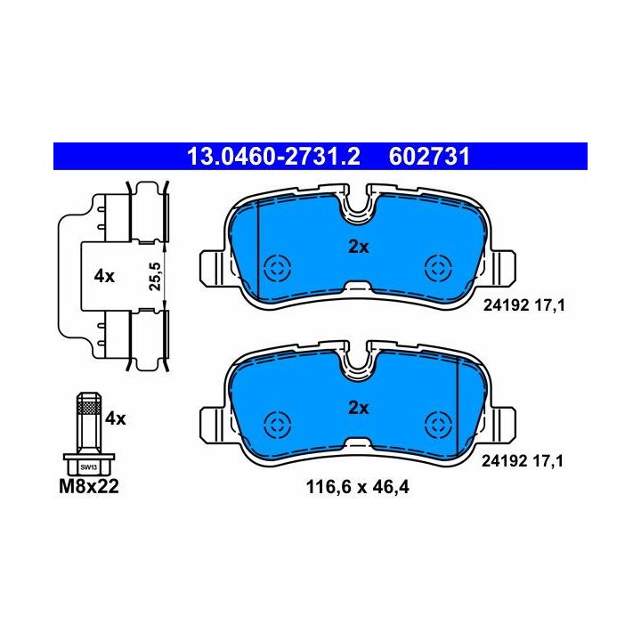 Stabdžių trinkelių rinkinys, diskinis stabdys ATE 13.0460-2731.2