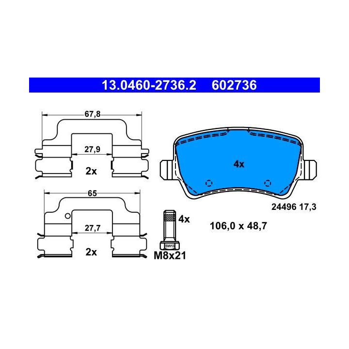 Stabdžių trinkelių rinkinys, diskinis stabdys ATE 13.0460-2736.2