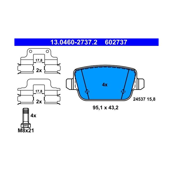 Stabdžių trinkelių rinkinys, diskinis stabdys ATE 13.0460-2737.2