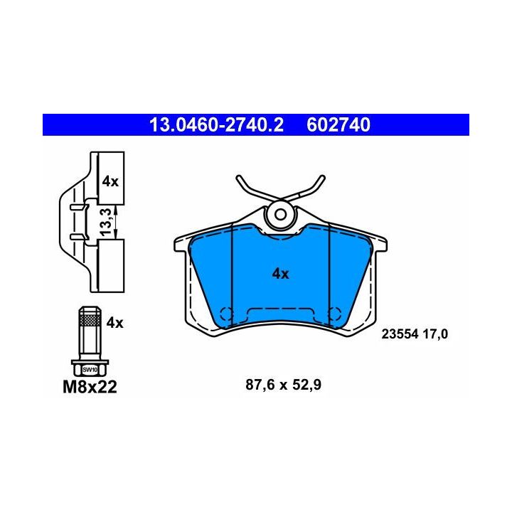 Stabdžių trinkelių rinkinys, diskinis stabdys ATE 13.0460-2740.2