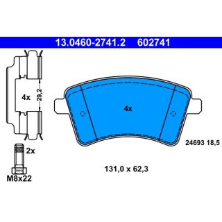 Stabdžių trinkelių rinkinys, diskinis stabdys ATE 13.0460-2741.2