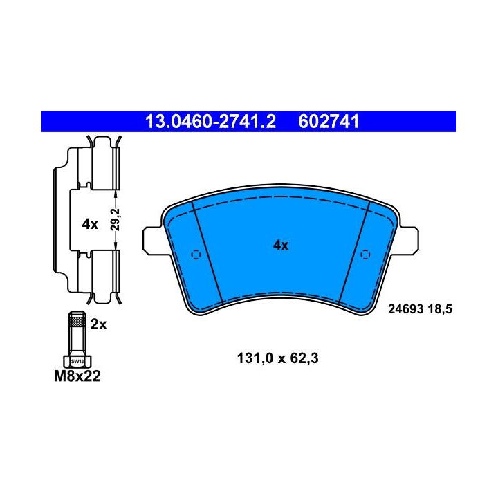 Stabdžių trinkelių rinkinys, diskinis stabdys ATE 13.0460-2741.2