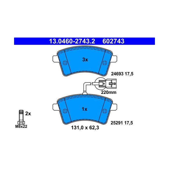 Stabdžių trinkelių rinkinys, diskinis stabdys ATE 13.0460-2743.2