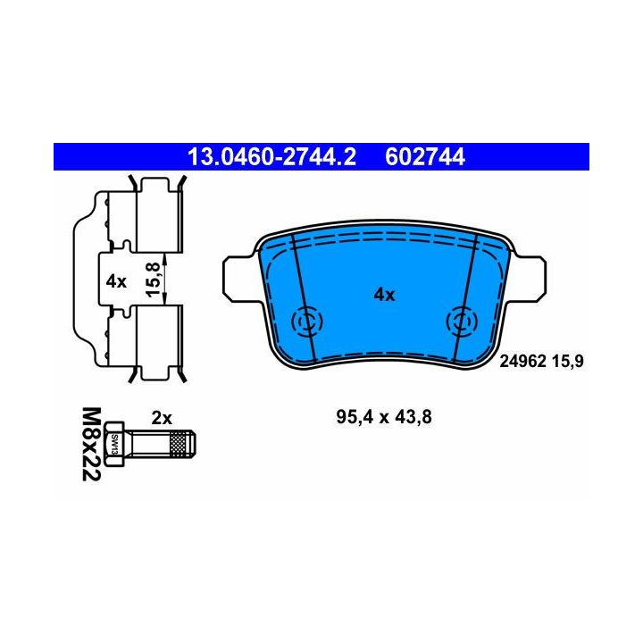 Stabdžių trinkelių rinkinys, diskinis stabdys ATE 13.0460-2744.2