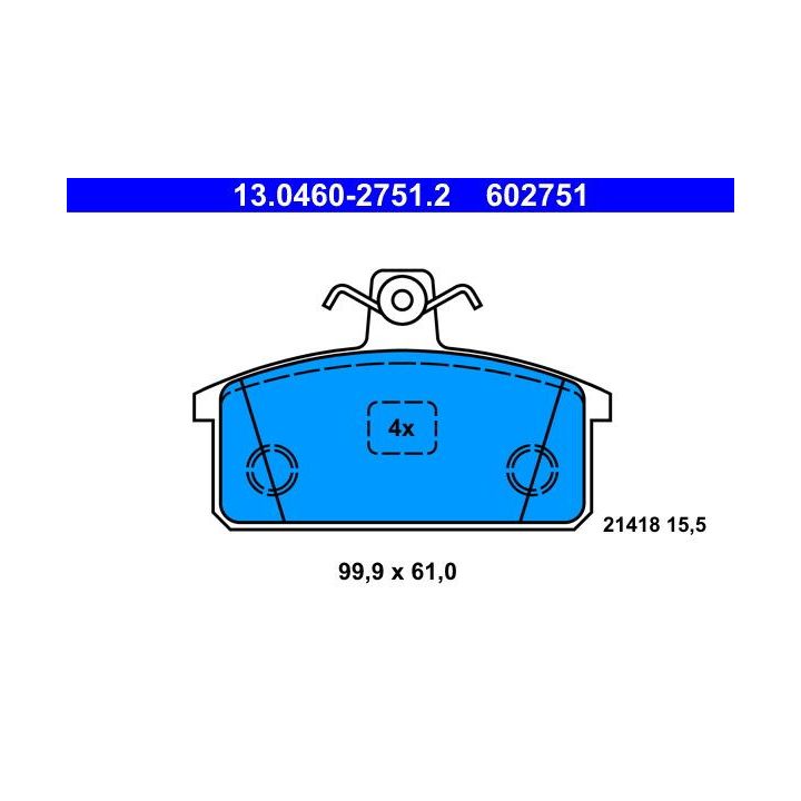 Stabdžių trinkelių rinkinys, diskinis stabdys ATE 13.0460-2751.2