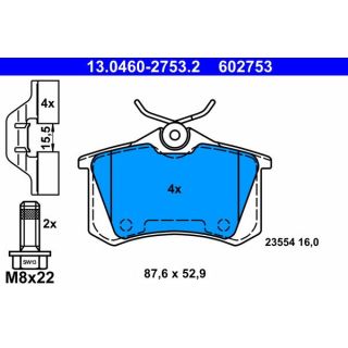 Stabdžių trinkelių rinkinys, diskinis stabdys ATE 13.0460-2753.2