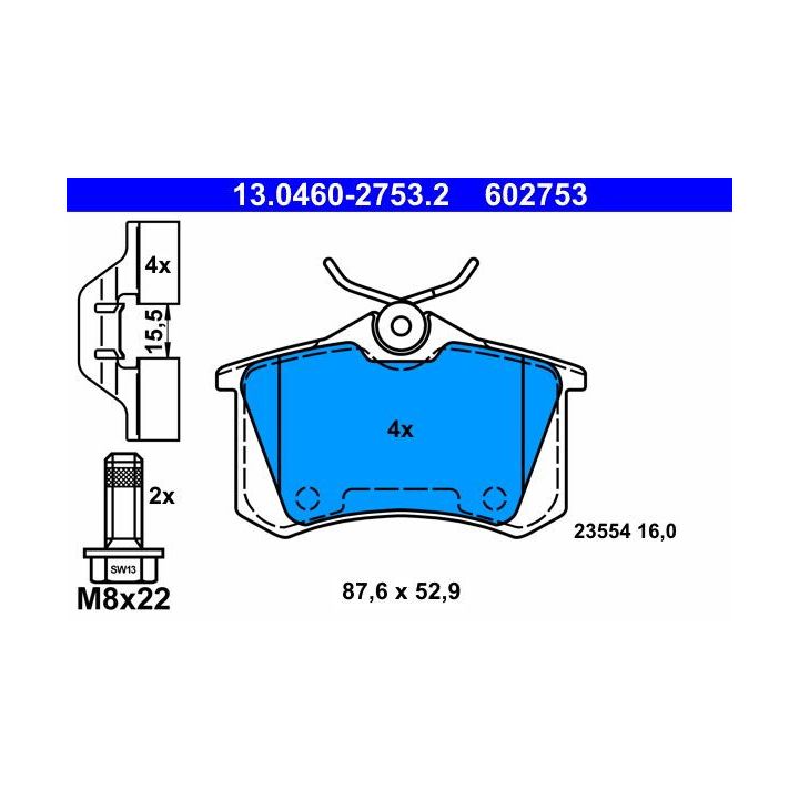 Stabdžių trinkelių rinkinys, diskinis stabdys ATE 13.0460-2753.2