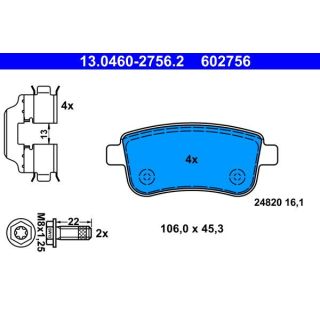 Stabdžių trinkelių rinkinys, diskinis stabdys ATE 13.0460-2756.2