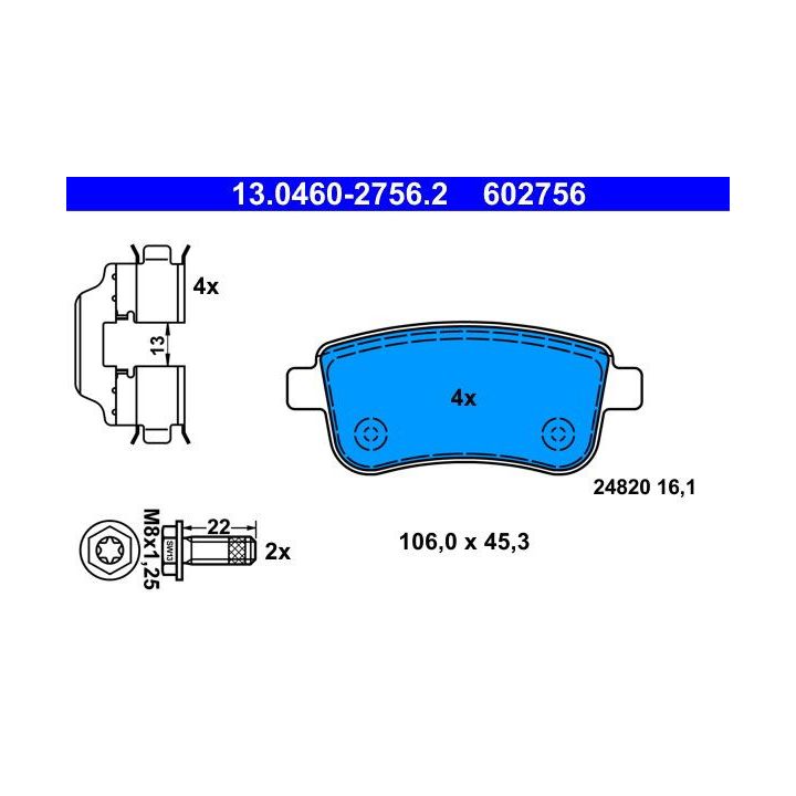 Stabdžių trinkelių rinkinys, diskinis stabdys ATE 13.0460-2756.2