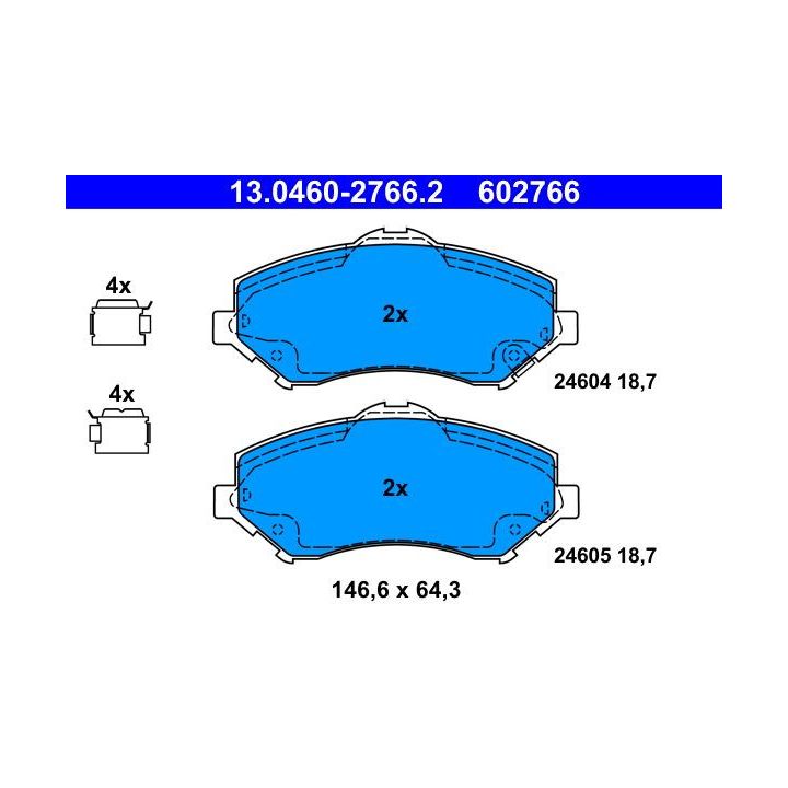 Stabdžių trinkelių rinkinys, diskinis stabdys ATE 13.0460-2766.2