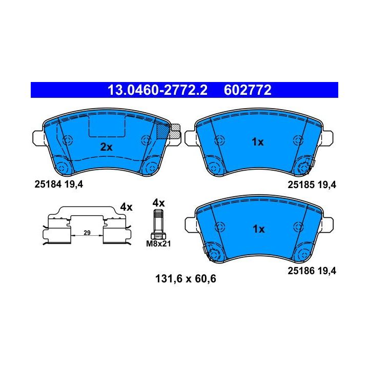 Stabdžių trinkelių rinkinys, diskinis stabdys ATE 13.0460-2772.2