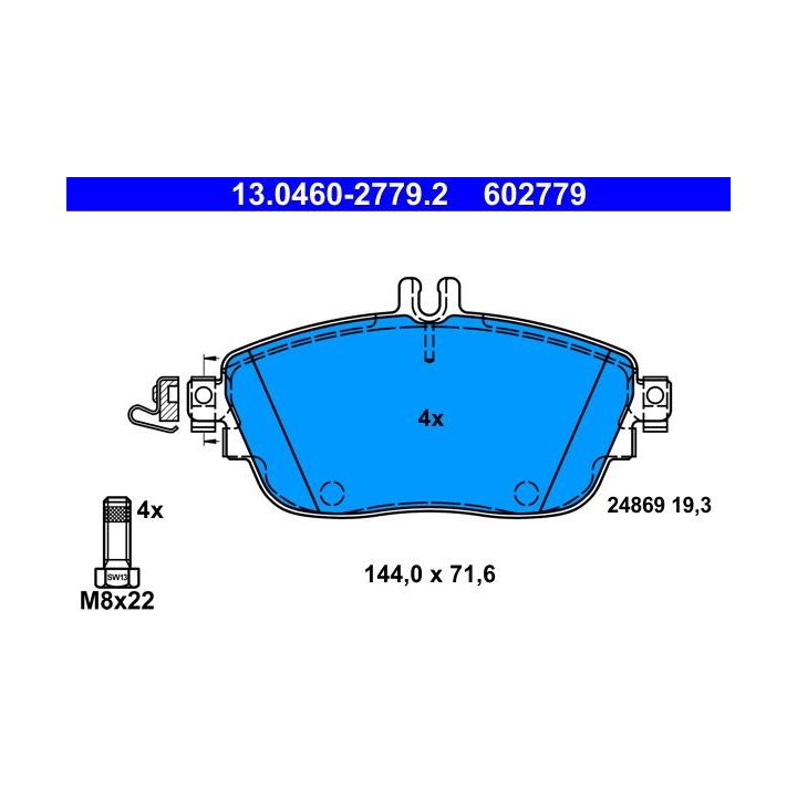 Stabdžių trinkelių rinkinys, diskinis stabdys ATE 13.0460-2779.2