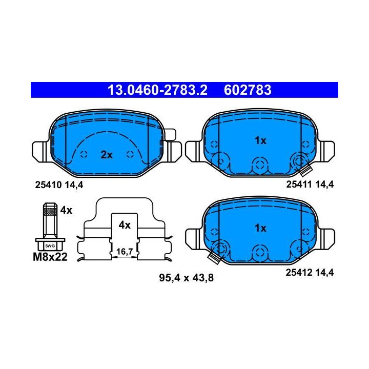 Stabdžių trinkelių rinkinys, diskinis stabdys ATE 13.0460-2783.2