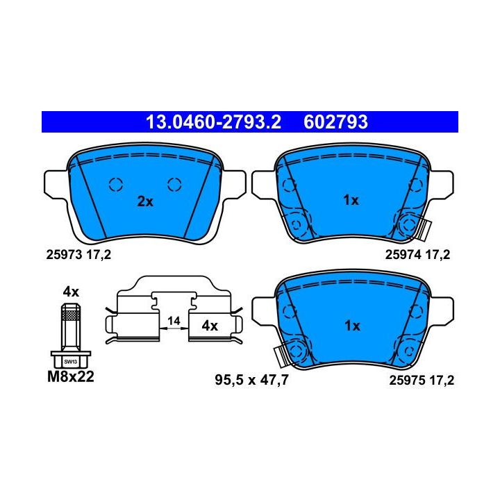 Stabdžių trinkelių rinkinys, diskinis stabdys ATE 13.0460-2793.2